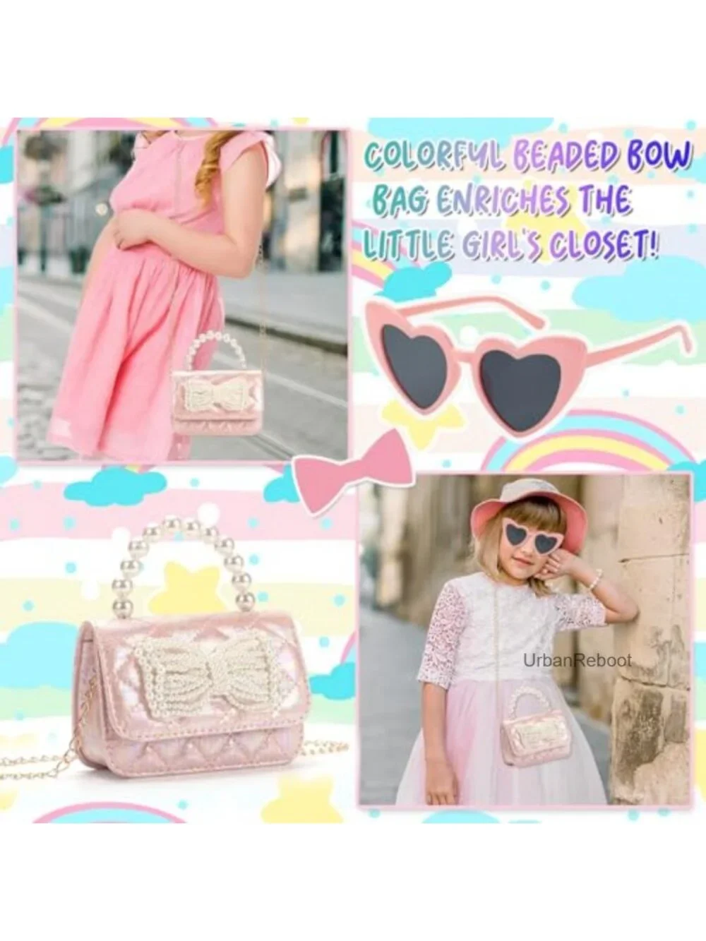 Toddler Crossbody Purse Bow Bag Girls Heart Glasses Set Gift